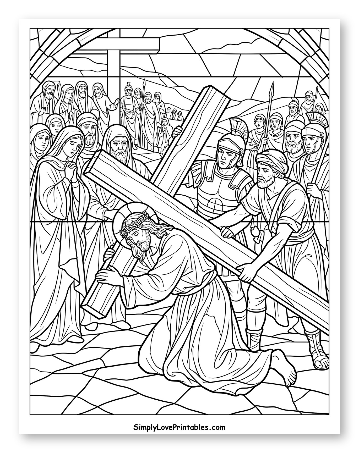 Jesus Carrying the Cross on Good Friday to Color