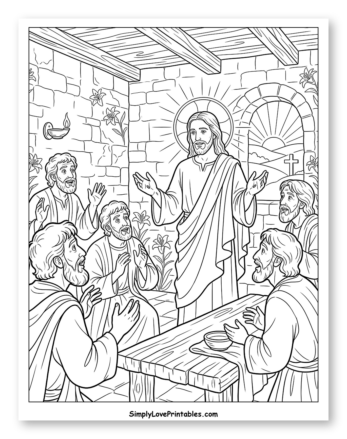 Jesus Christ Speaking to His Apostles to Color