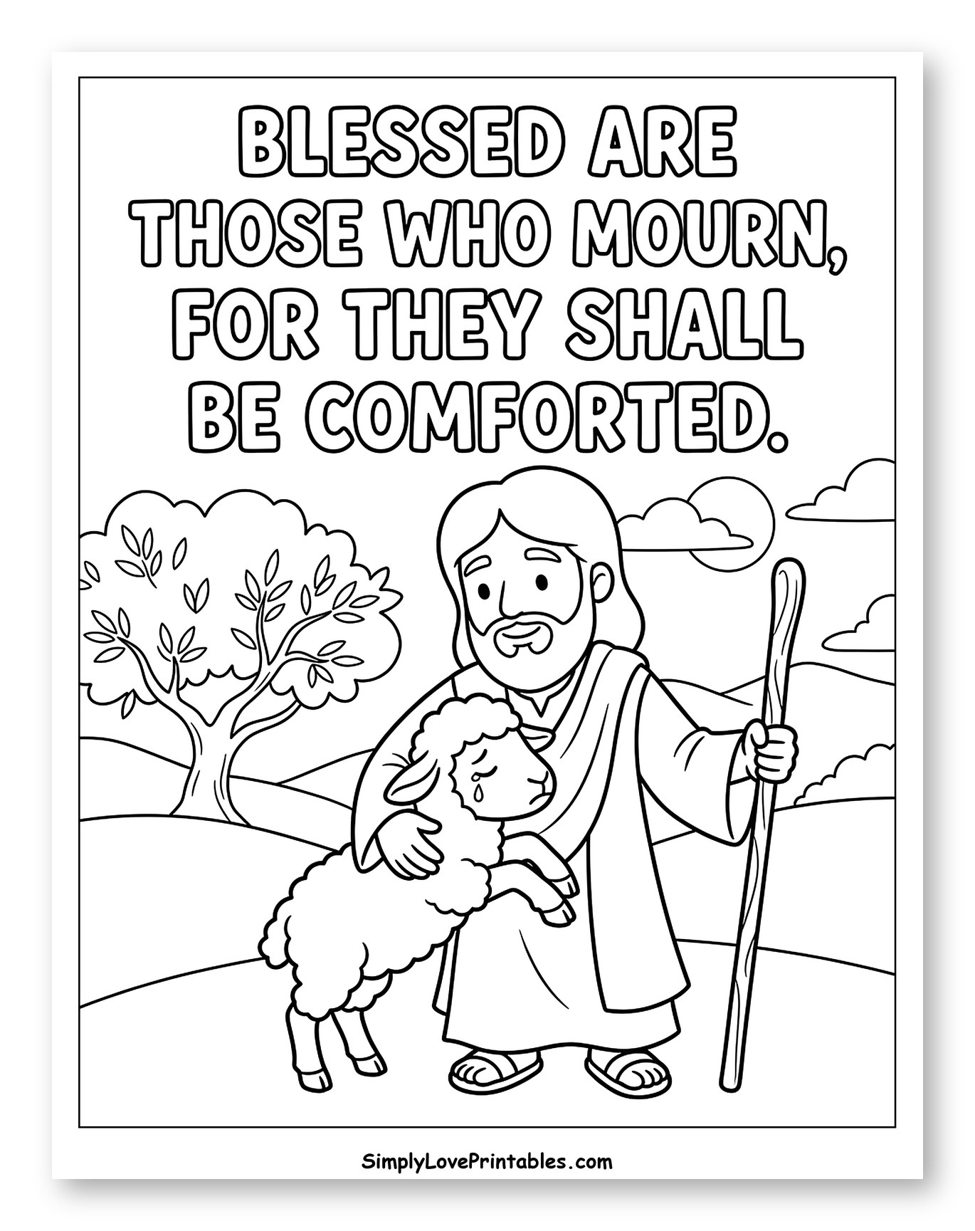 Jesus Comforting a Crying Lamb Coloring Sheet for Kids