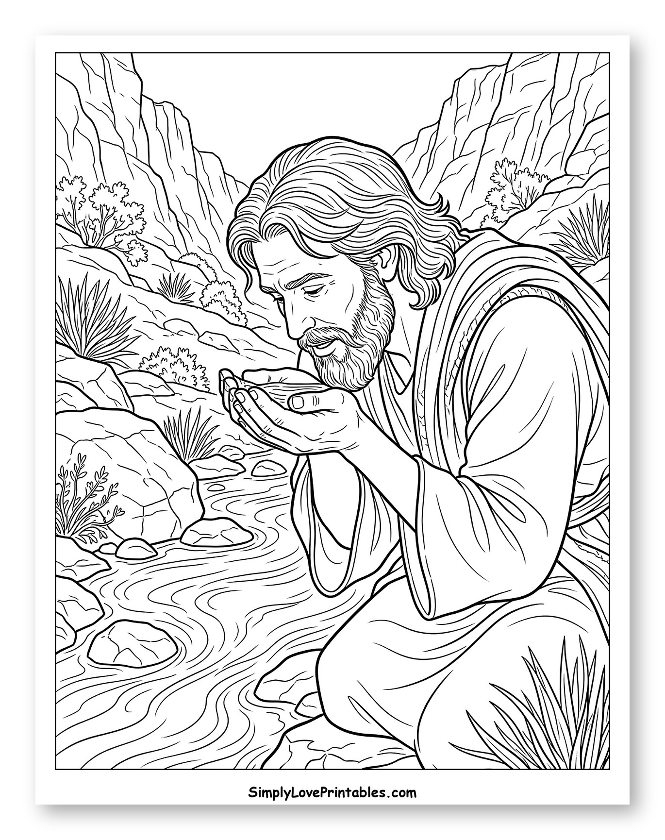 Jesus Drinking Water from a Stream