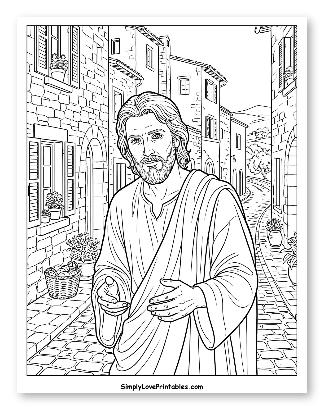 Jesus Gesturing on a Cobblestone Path