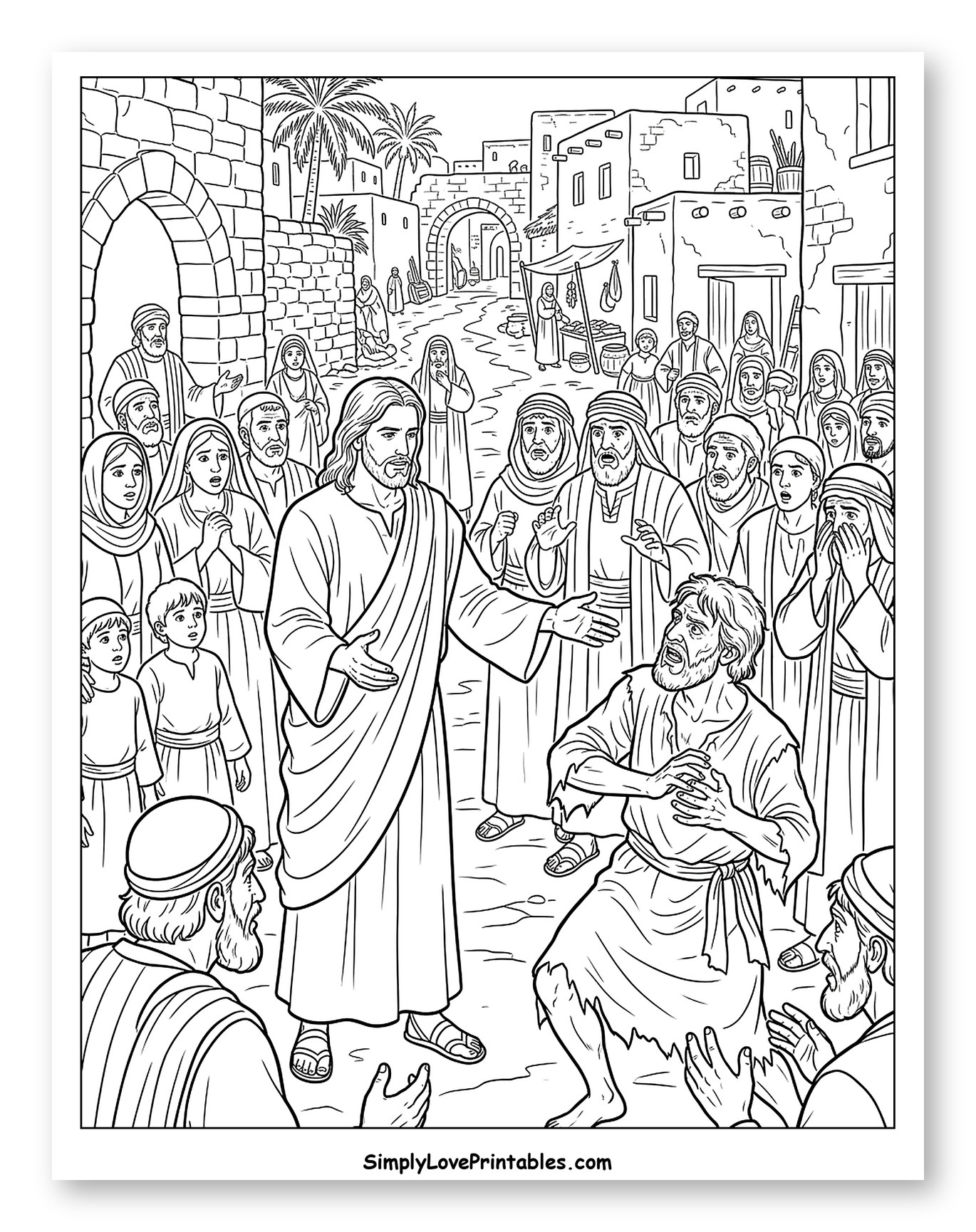 Jesus Healing a Distressed Man in a Town