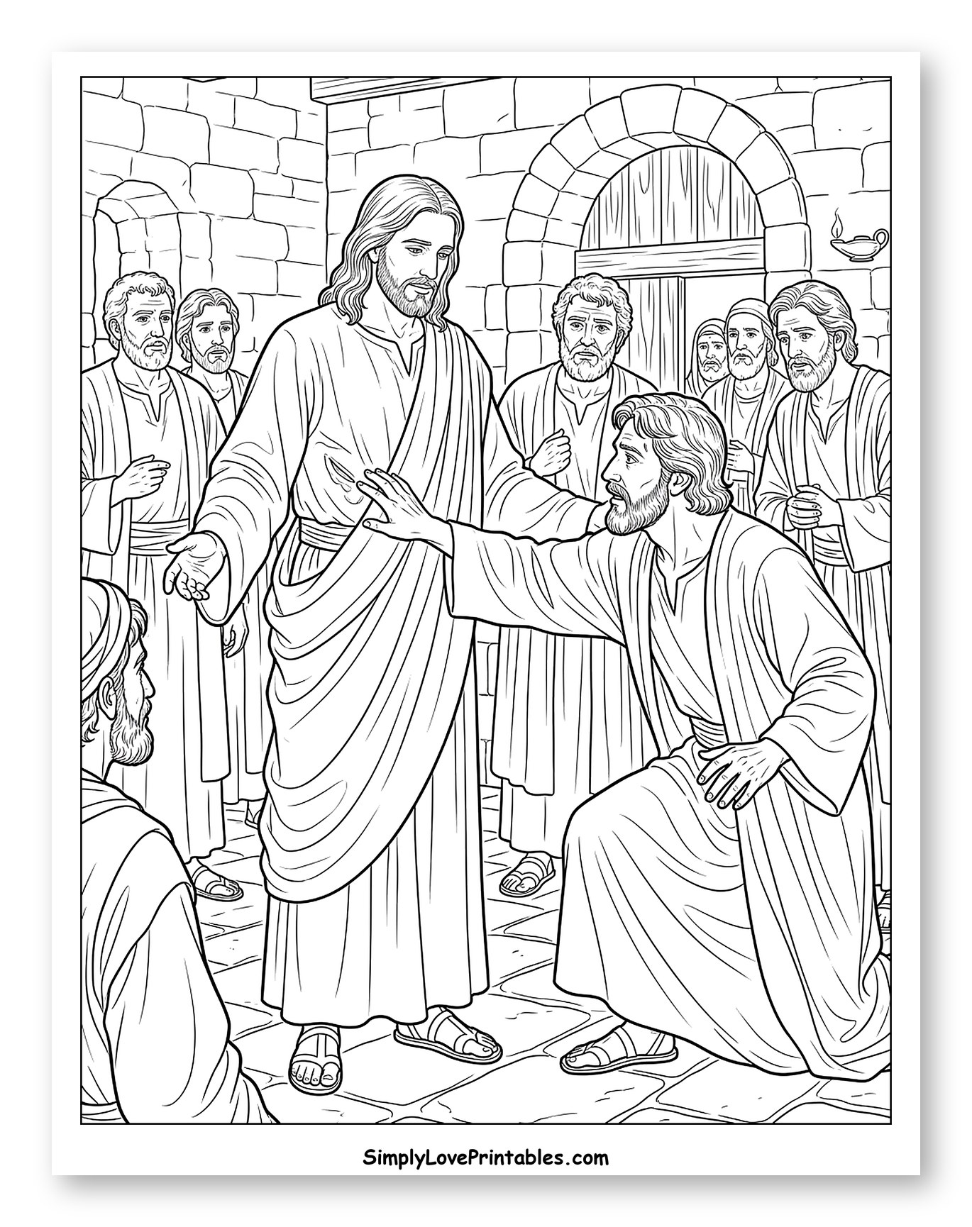 Jesus Interacting with a Kneeling Man