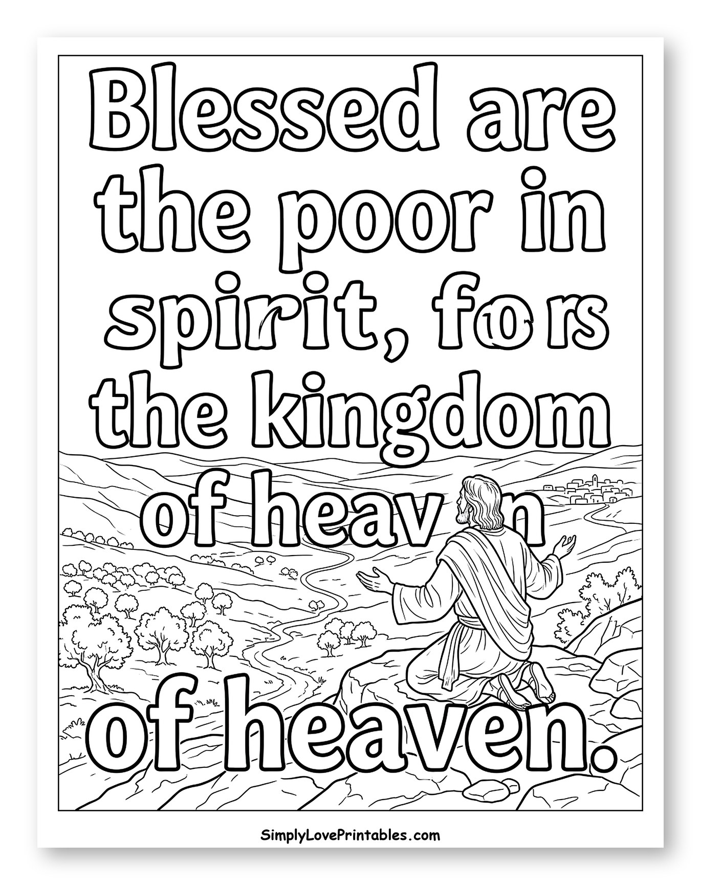 Jesus Kneeling with Blessed Are The Poor Verse