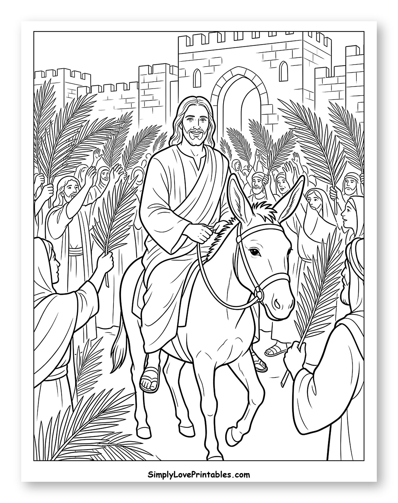 Jesus on Donkey Entering Jerusalem with Palms