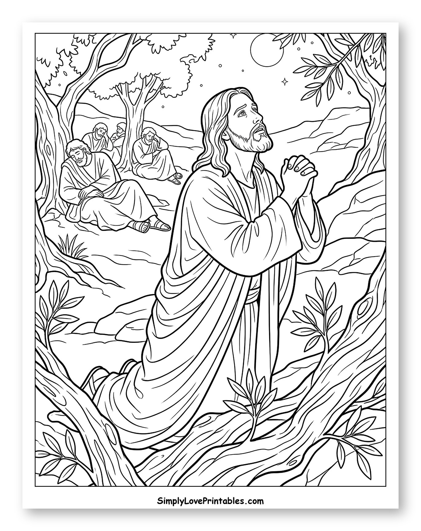 Jesus Praying While Disciples Sleep