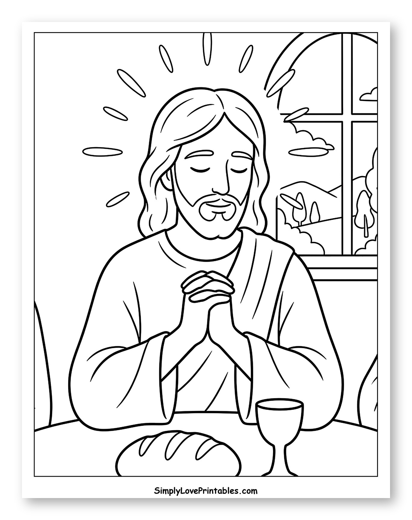 Jesus Praying with Bread and Chalice to Color for Kids