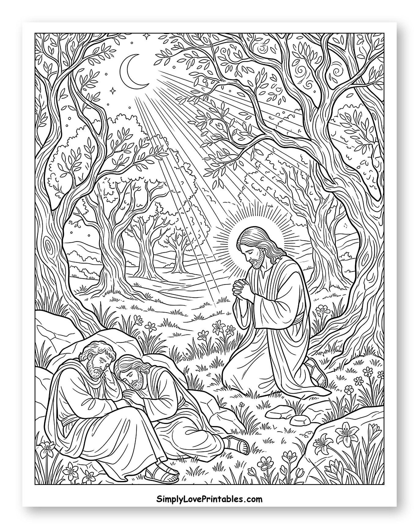 Jesus Prays in Garden of Gethsemane Coloring Page