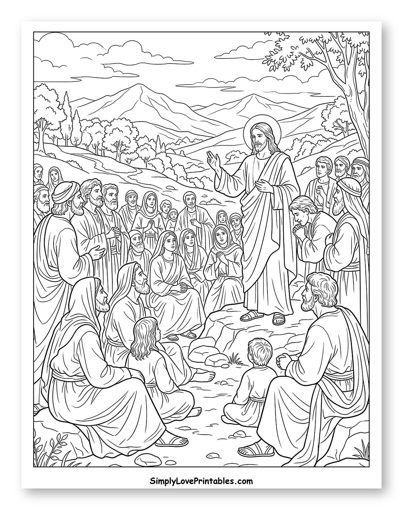 Jesus Preaching to a Large Gathering Outdoors