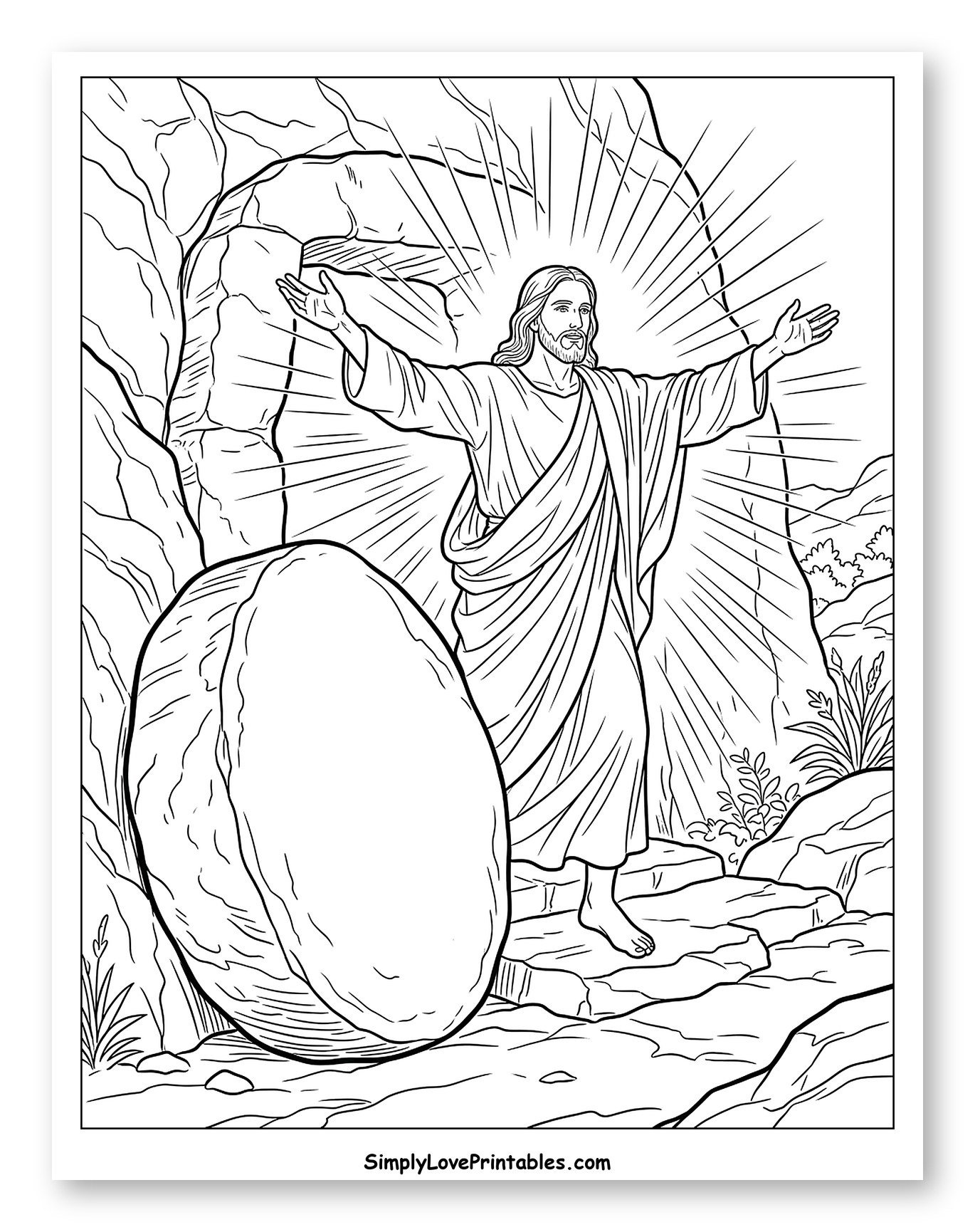 Jesus Resurrected from the Empty Tomb Coloring Page