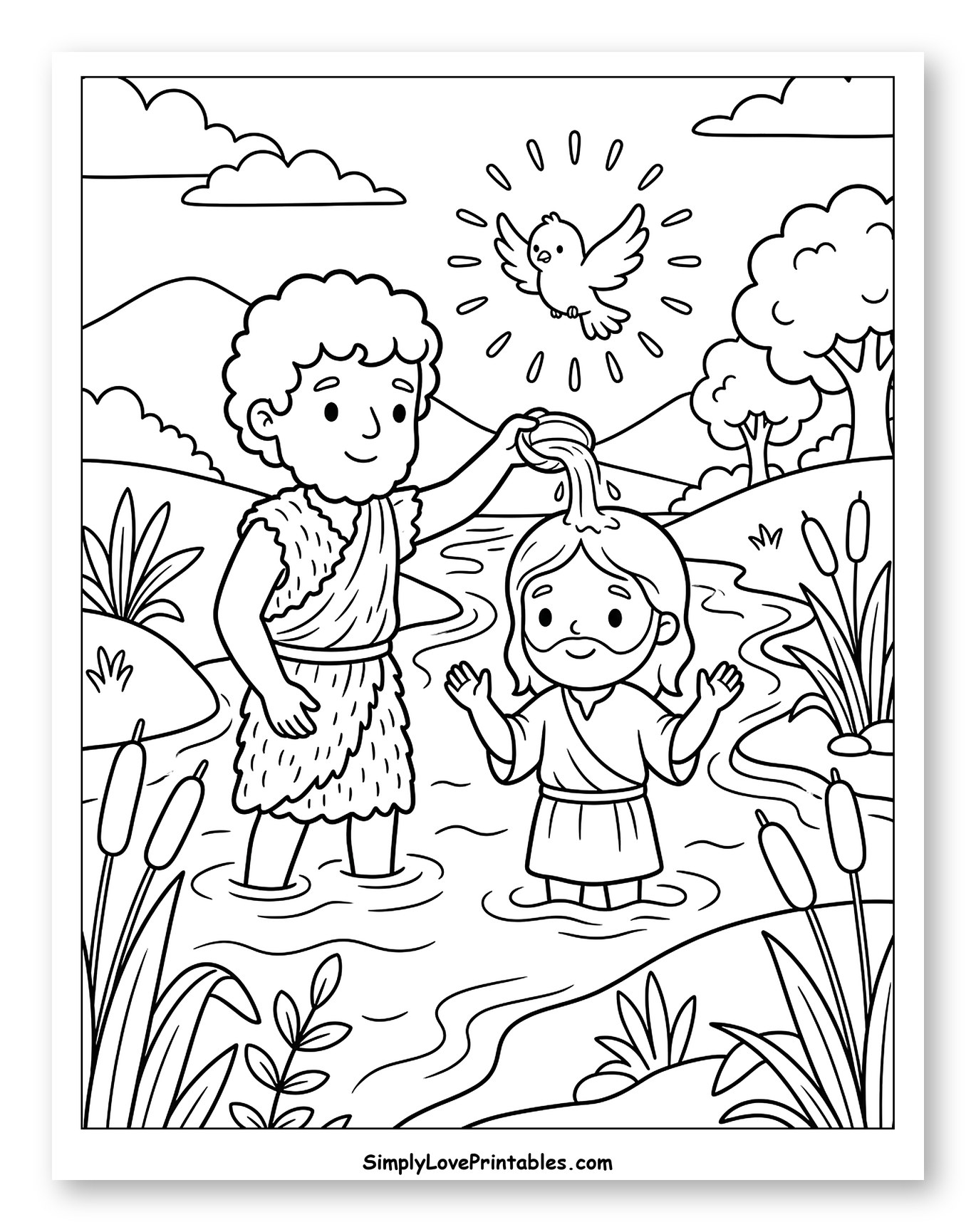 Jesus's Baptism by John the Baptist Coloring Sheet for Kids