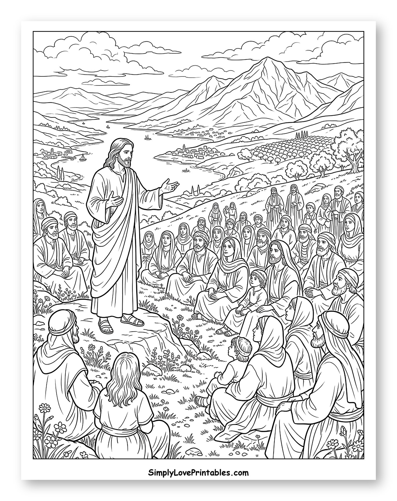 Jesus Teaching His Disciples and the Crowd to Color