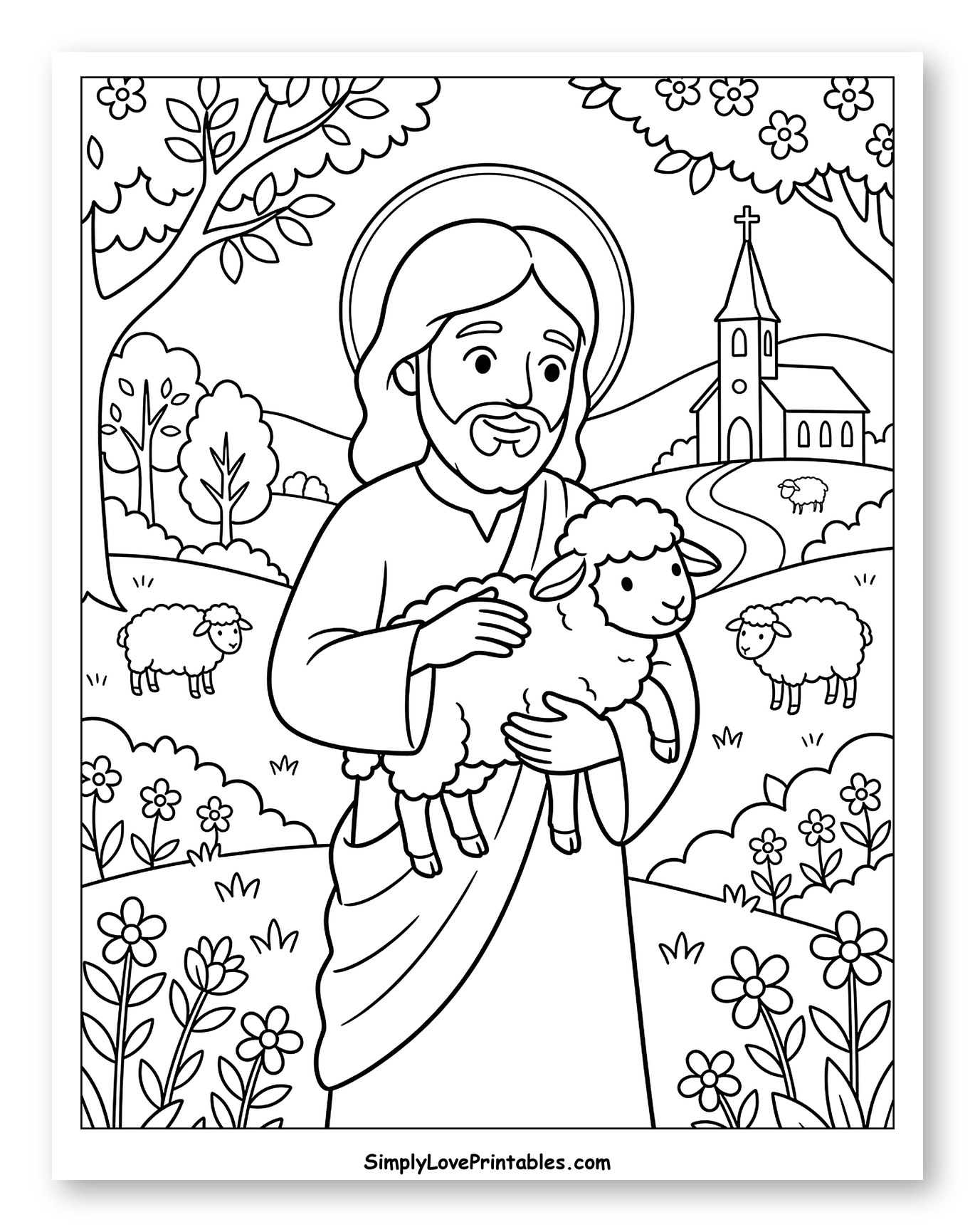 Jesus the Good Shepherd Holding a Lamb Coloring Sheet for Kids