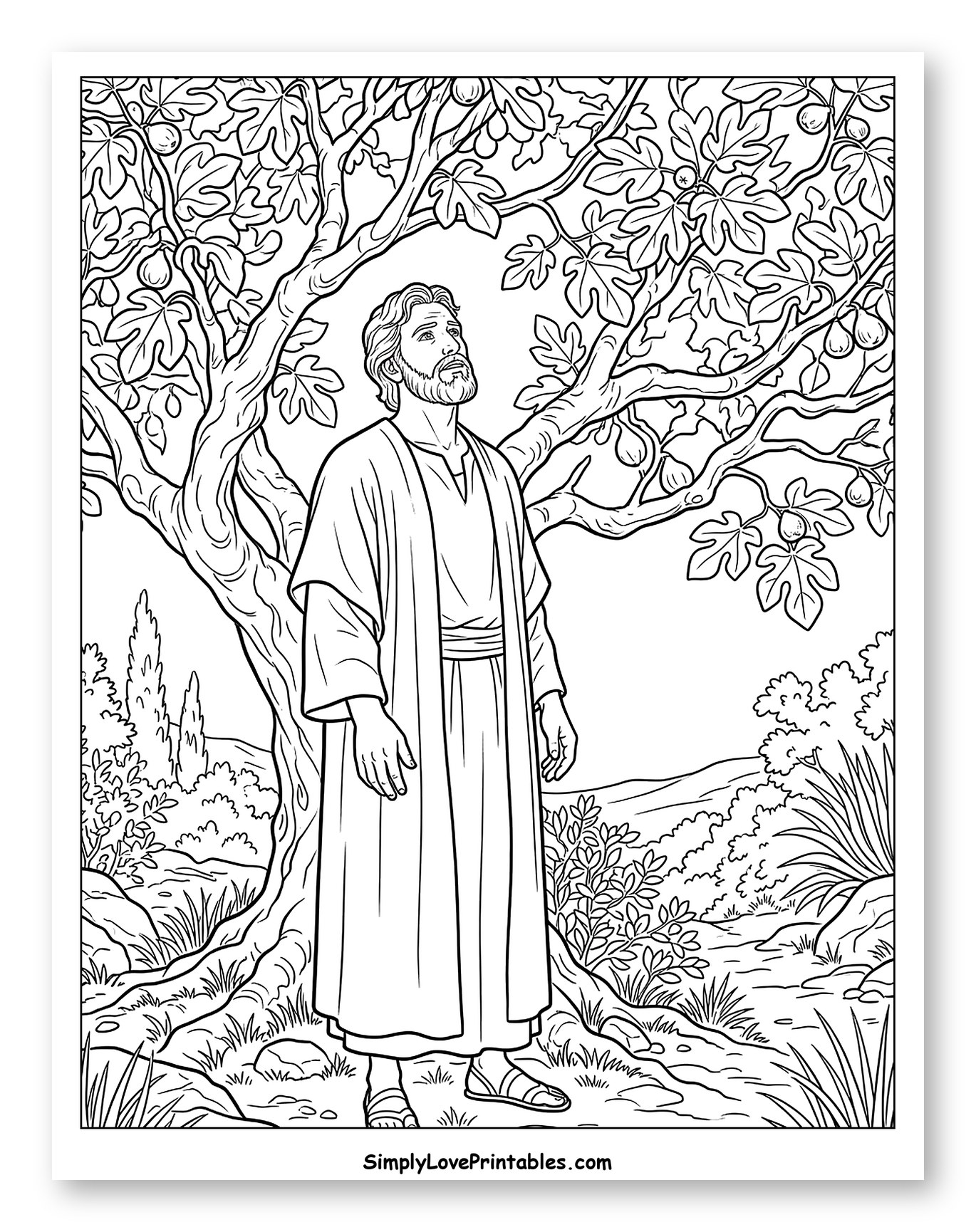Jesus Under a Fig Tree Coloring Page