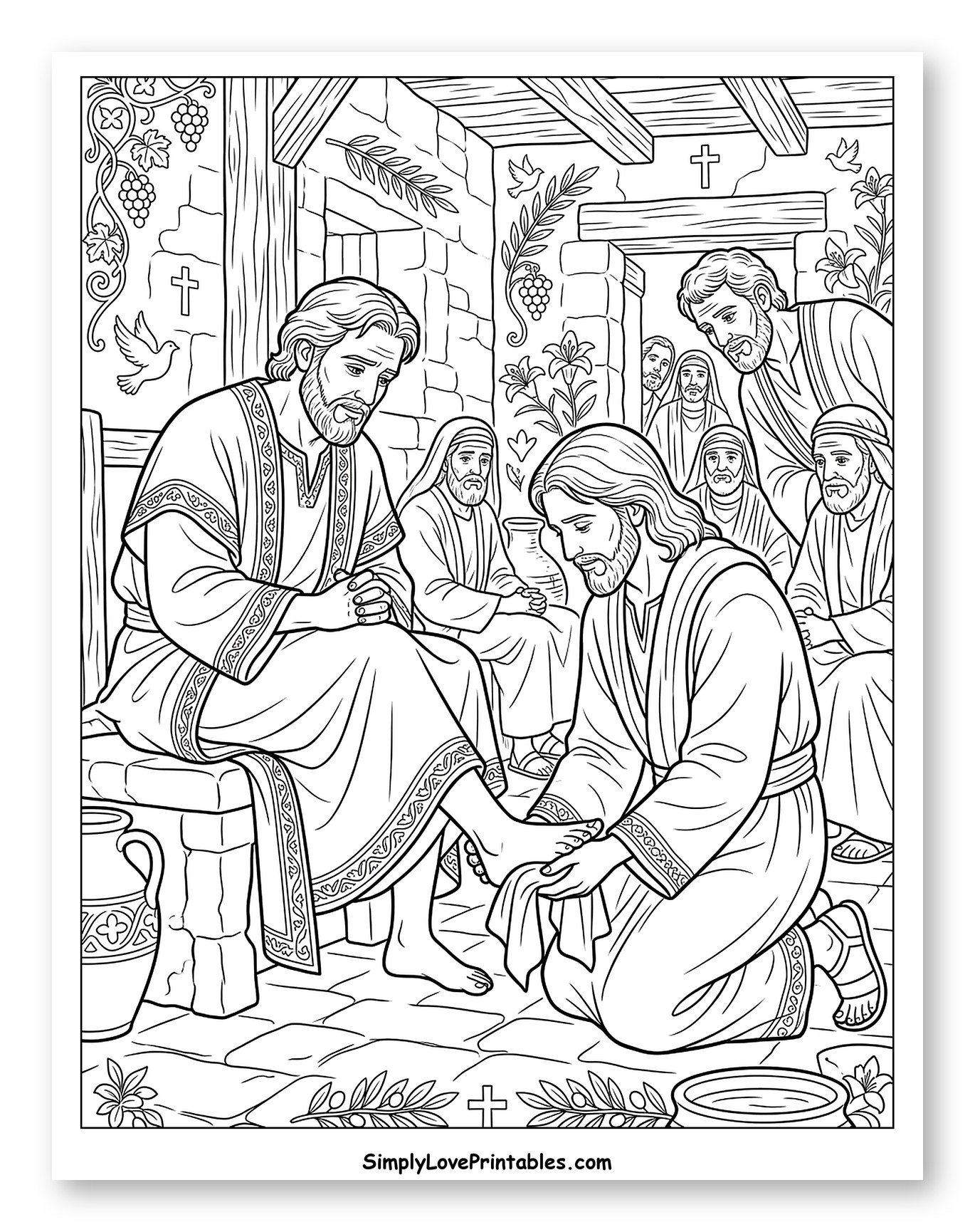 Jesus Washing a Disciple's Feet Coloring Sheet