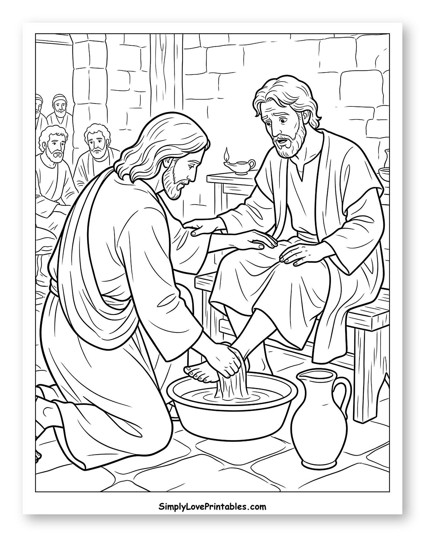 Jesus Washing a Disciple's Feet to Color