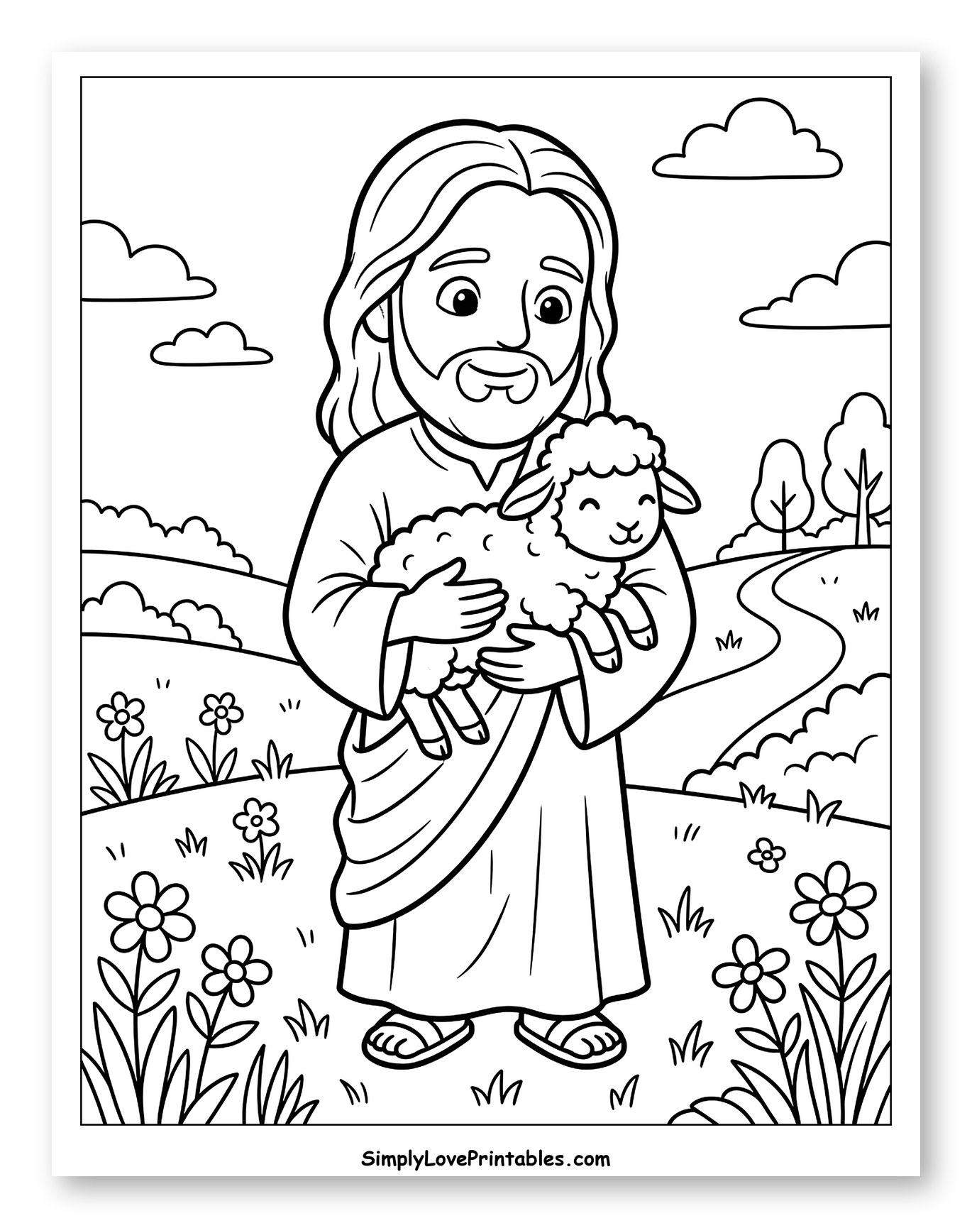 Jesus with a Lamb in a Flowery Field