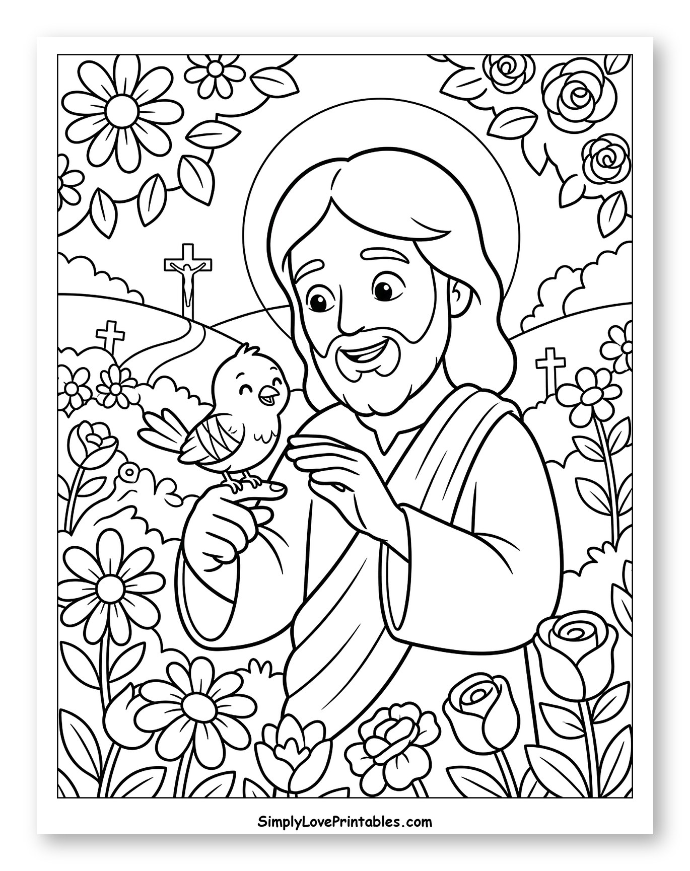 Jesus with Bird in a Flowery Garden