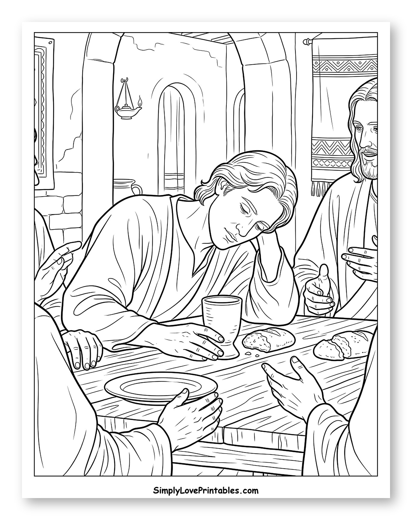 Jesus with Disciples at a Supper Coloring Sheet