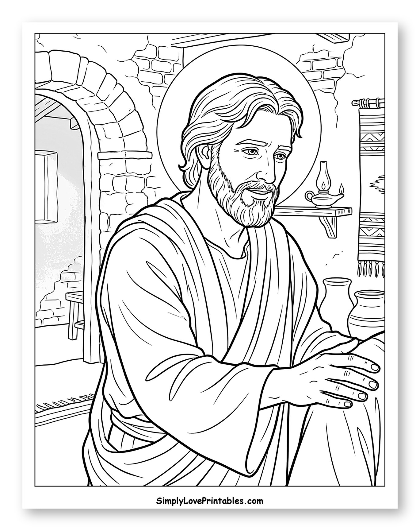 Jesus with Halo in an Ancient Room to Color