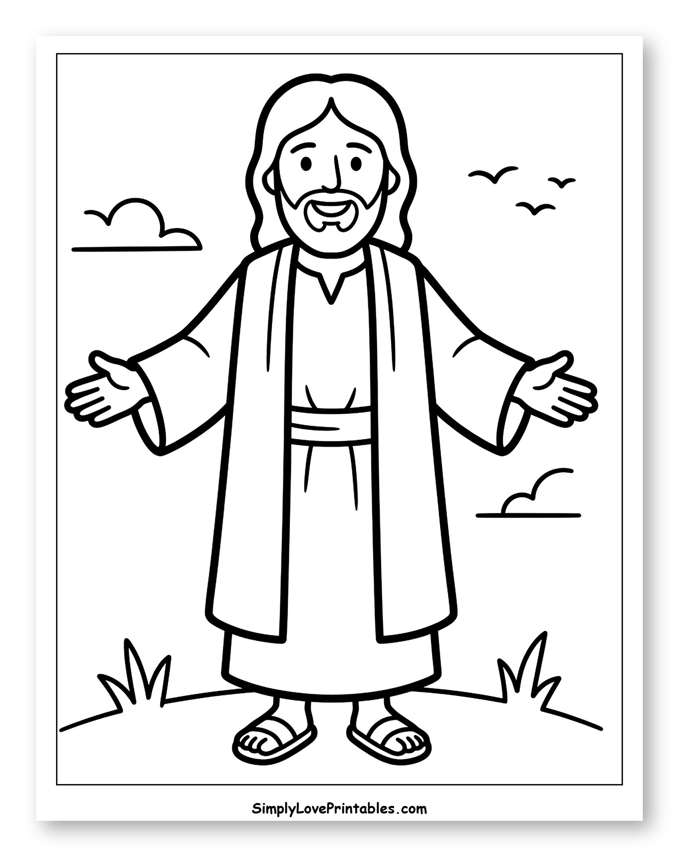 Jesus with Open Arms on Grass Coloring Page for Toddlers
