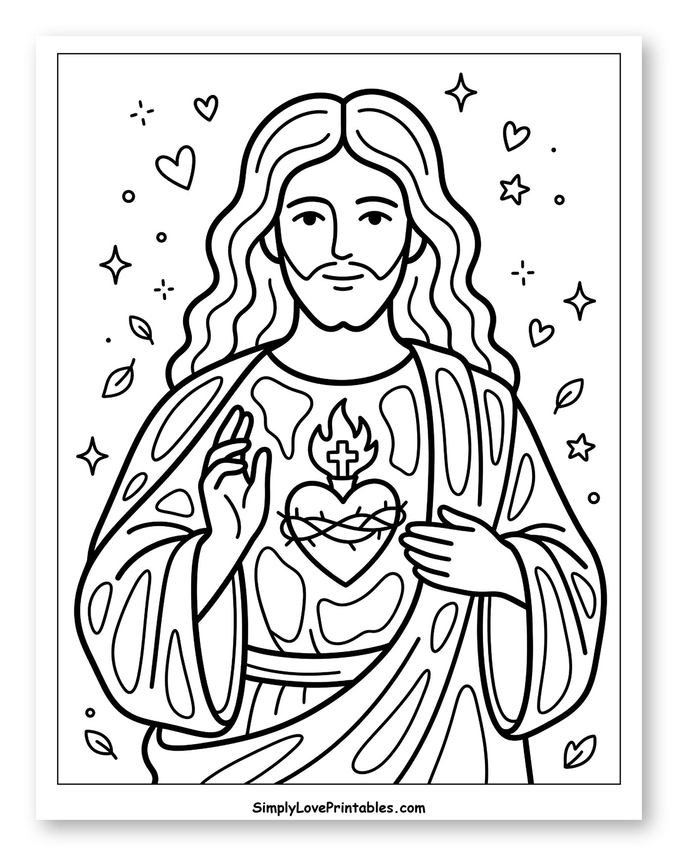 Jesus with Sacred Heart and Floating Symbols
