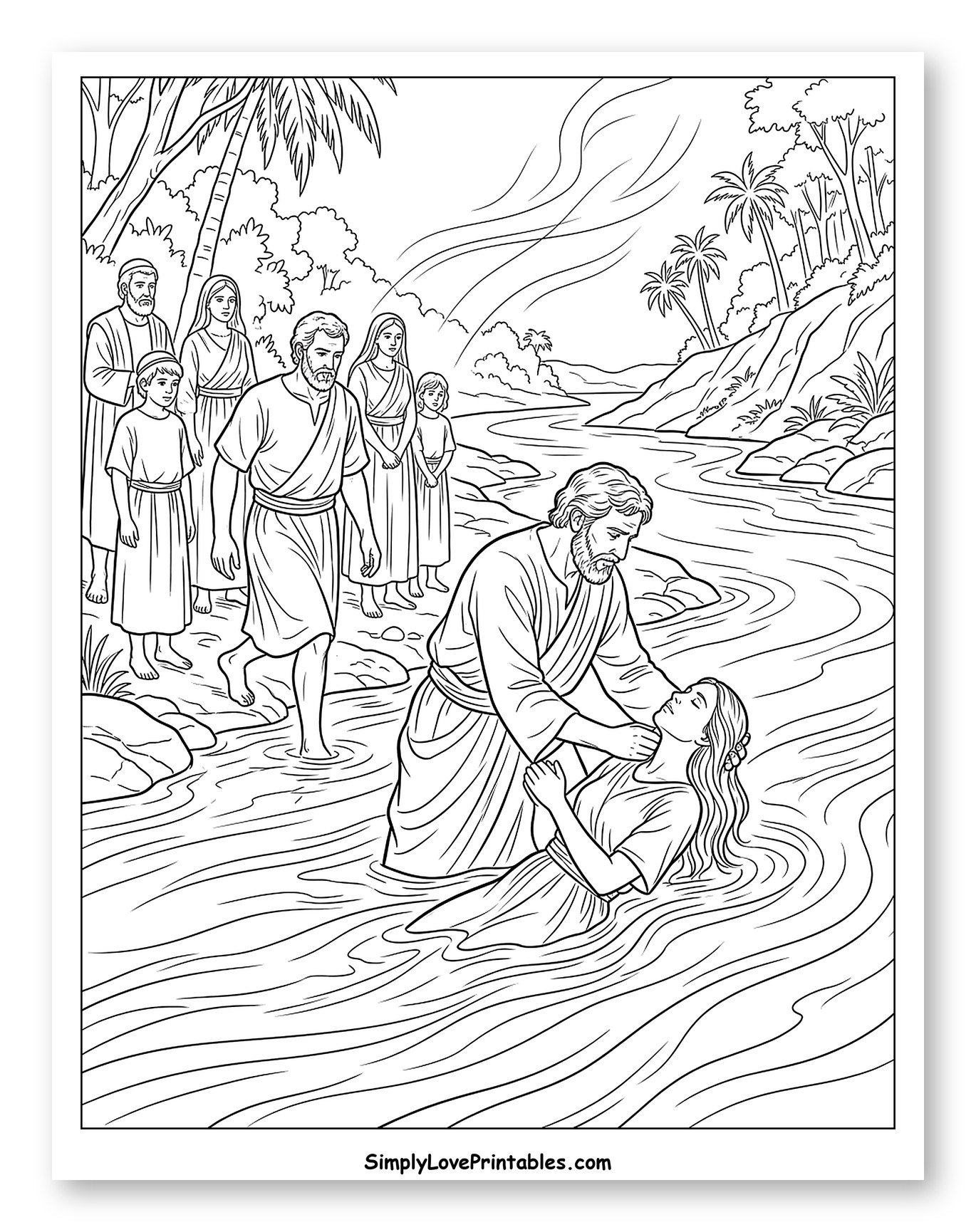 John Baptizing a Woman in the River to Color