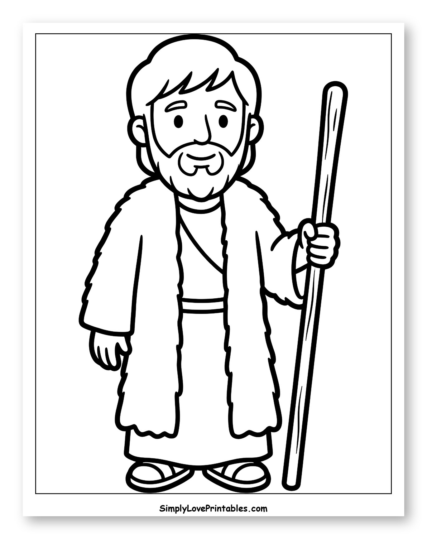 John the Baptist Holding a Staff Coloring Page for Toddlers