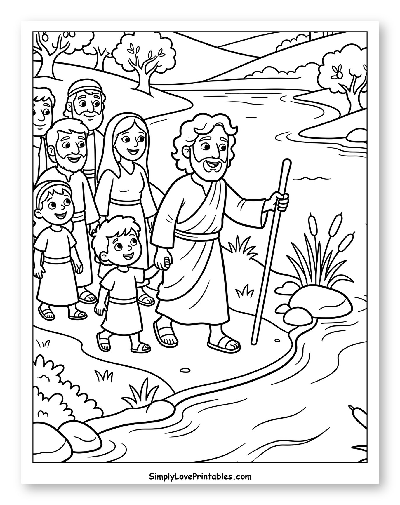 John the Baptist Leading People by River to Color for Kids