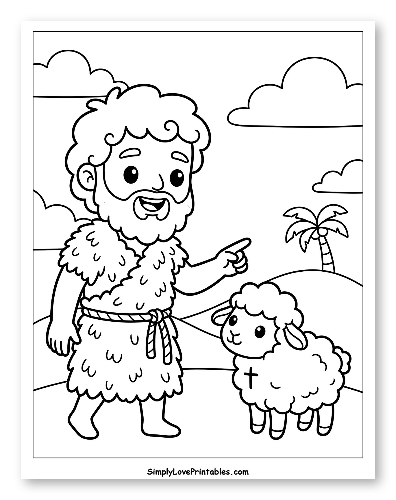 John the Baptist Pointing at a Lamb Coloring Page for Kids