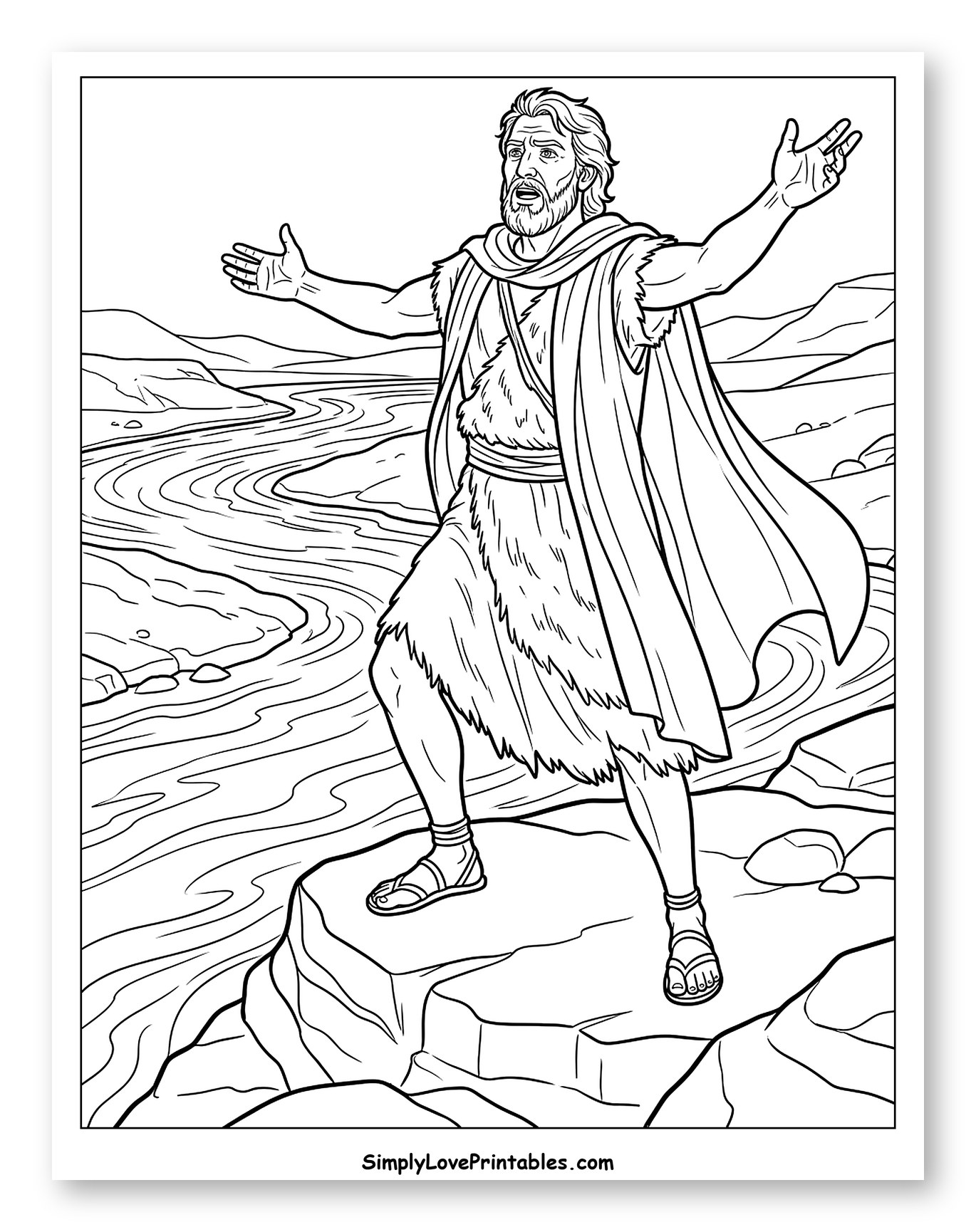 John the Baptist Preaching by the River to Color