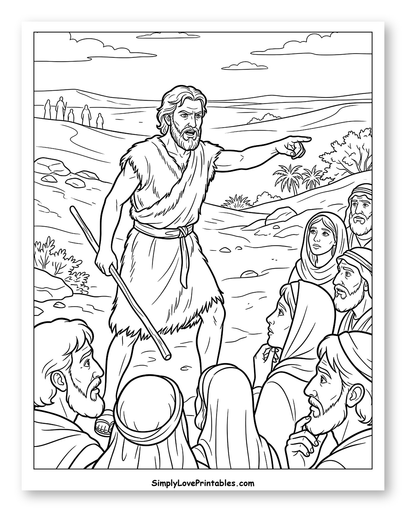 John the Baptist Preaching to a Crowd to Color