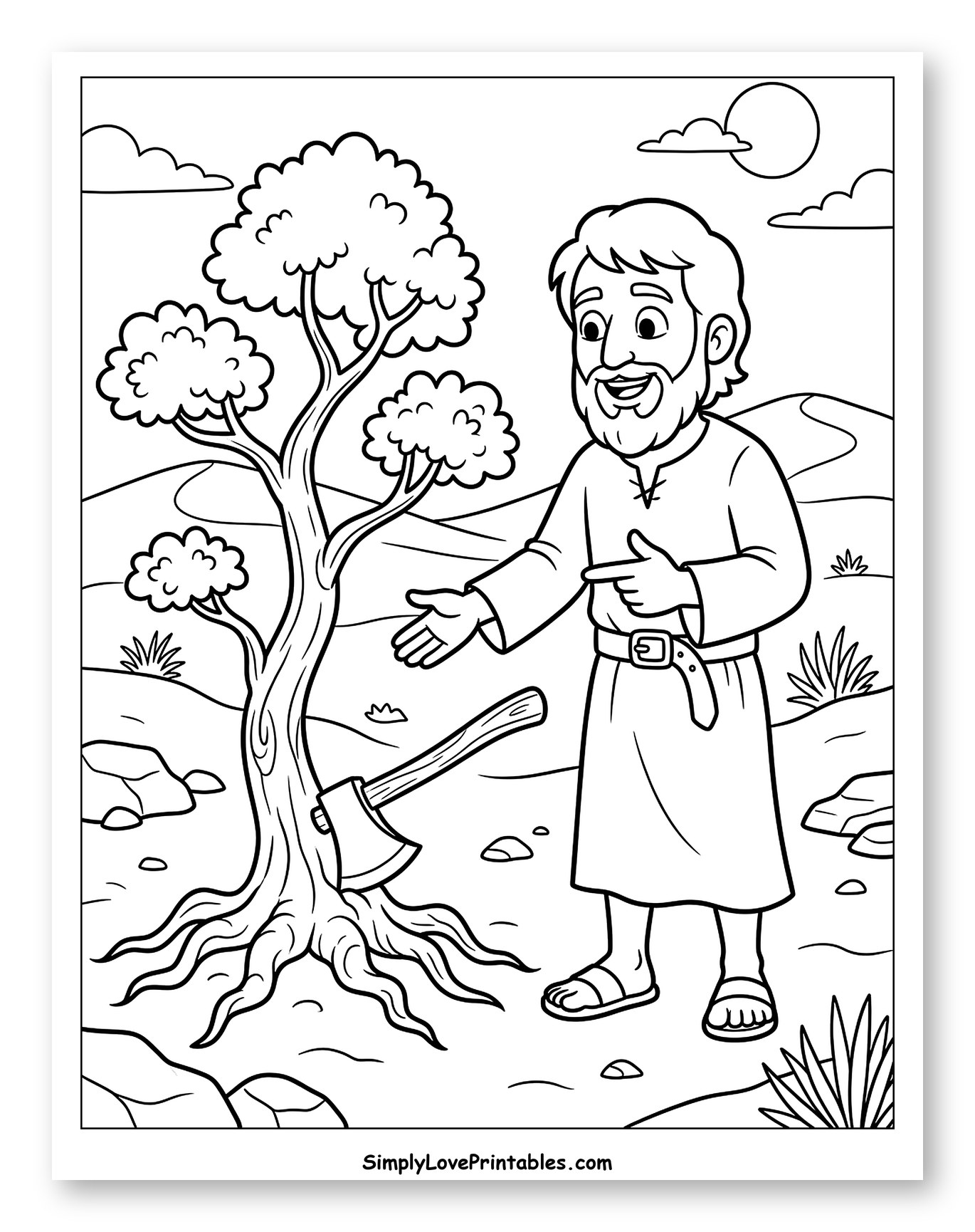 John the Baptist Showing Axe at Tree Root to Color for Kids