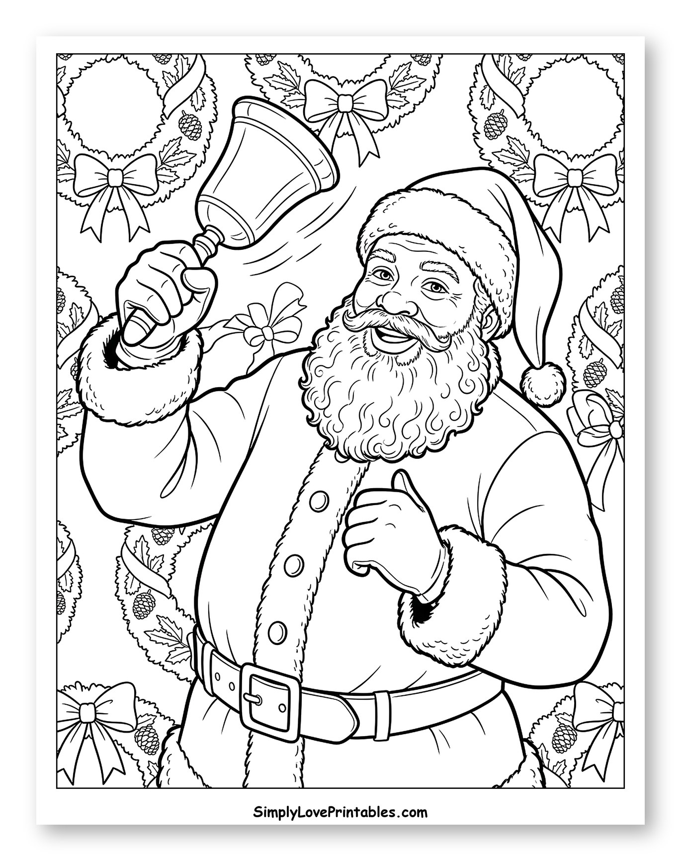 Jolly Black Santa Claus Ringing a Bell Coloring Sheet