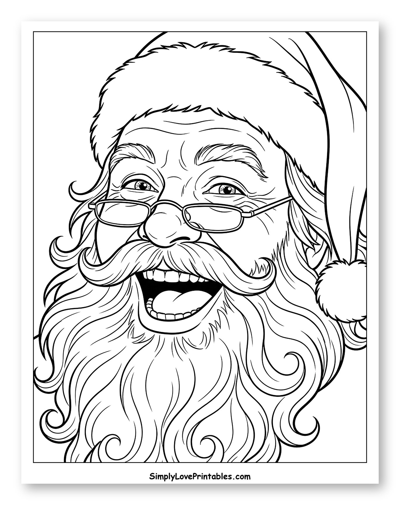 Jolly Laughing Santa Claus Face Coloring Page