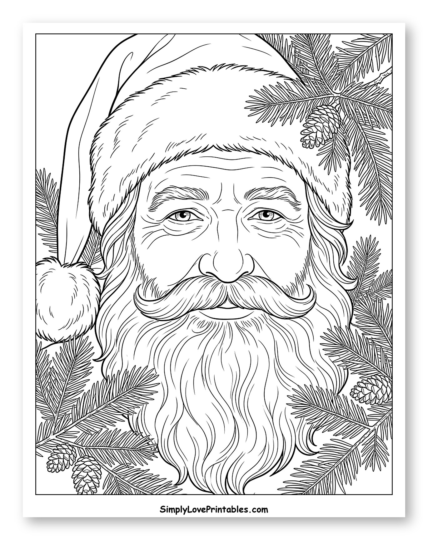Jolly Santa Claus Framed by Pine Branches