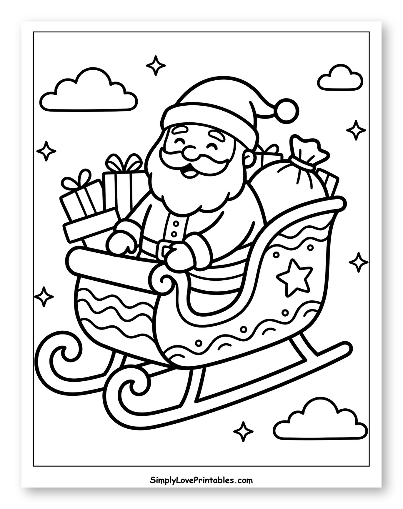 Jolly Santa in His Gift-Filled Sleigh