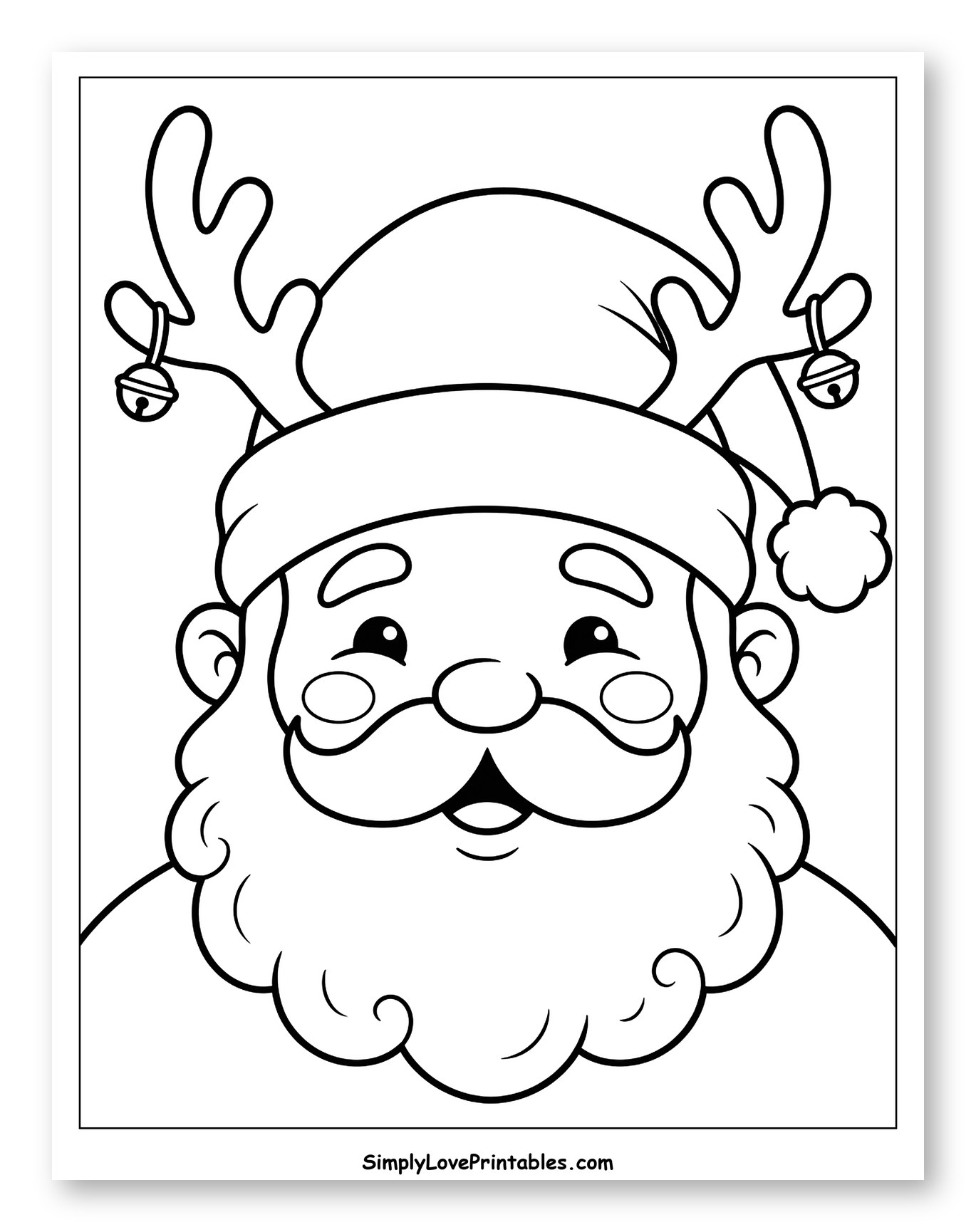 Jolly Santa Wearing Festive Reindeer Antlers Coloring Sheet for Kids
