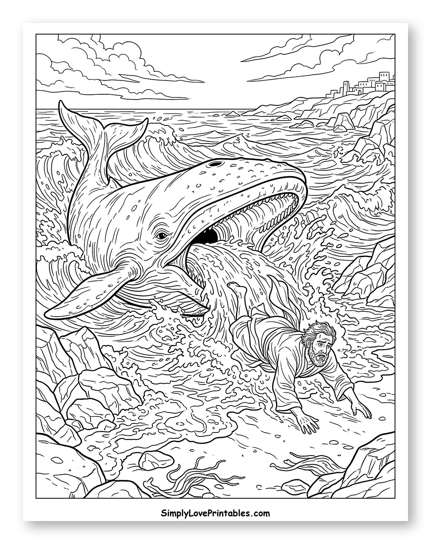 Jonah Being Spat Out by the Whale to Color