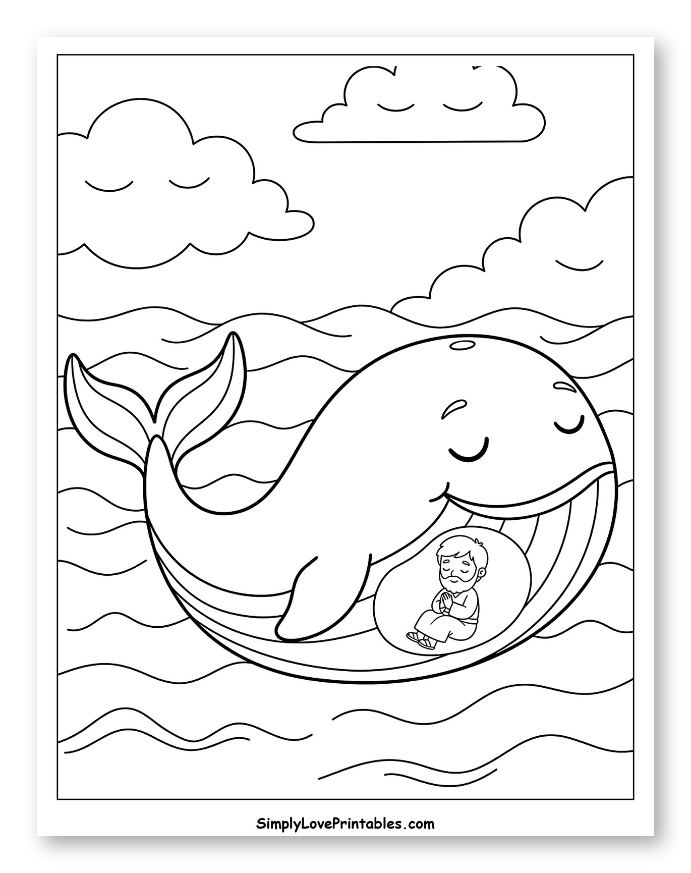 Jonah Praying Inside the Whale Coloring Page for Kids