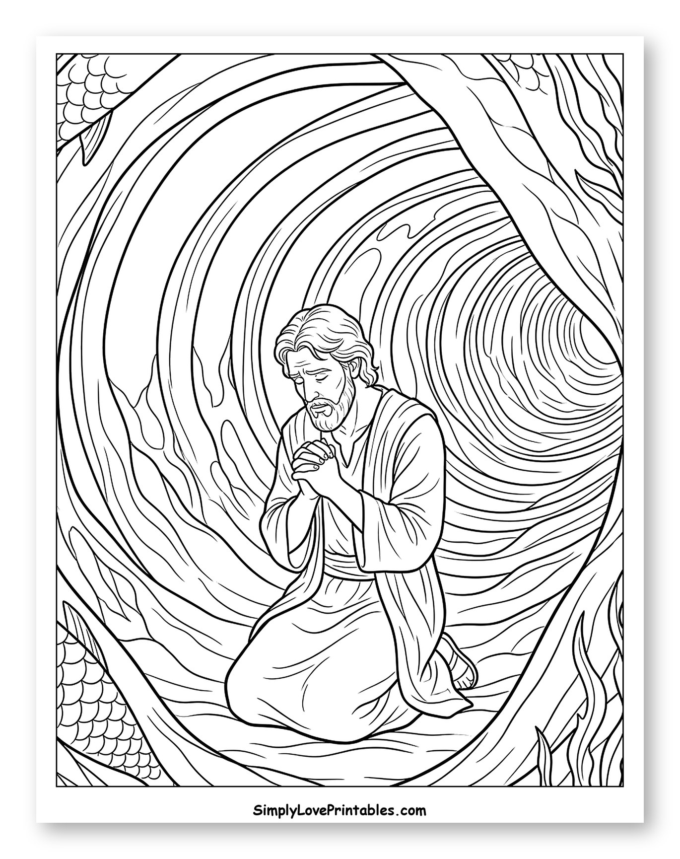 Jonah Praying Inside the Whale Coloring Sheet