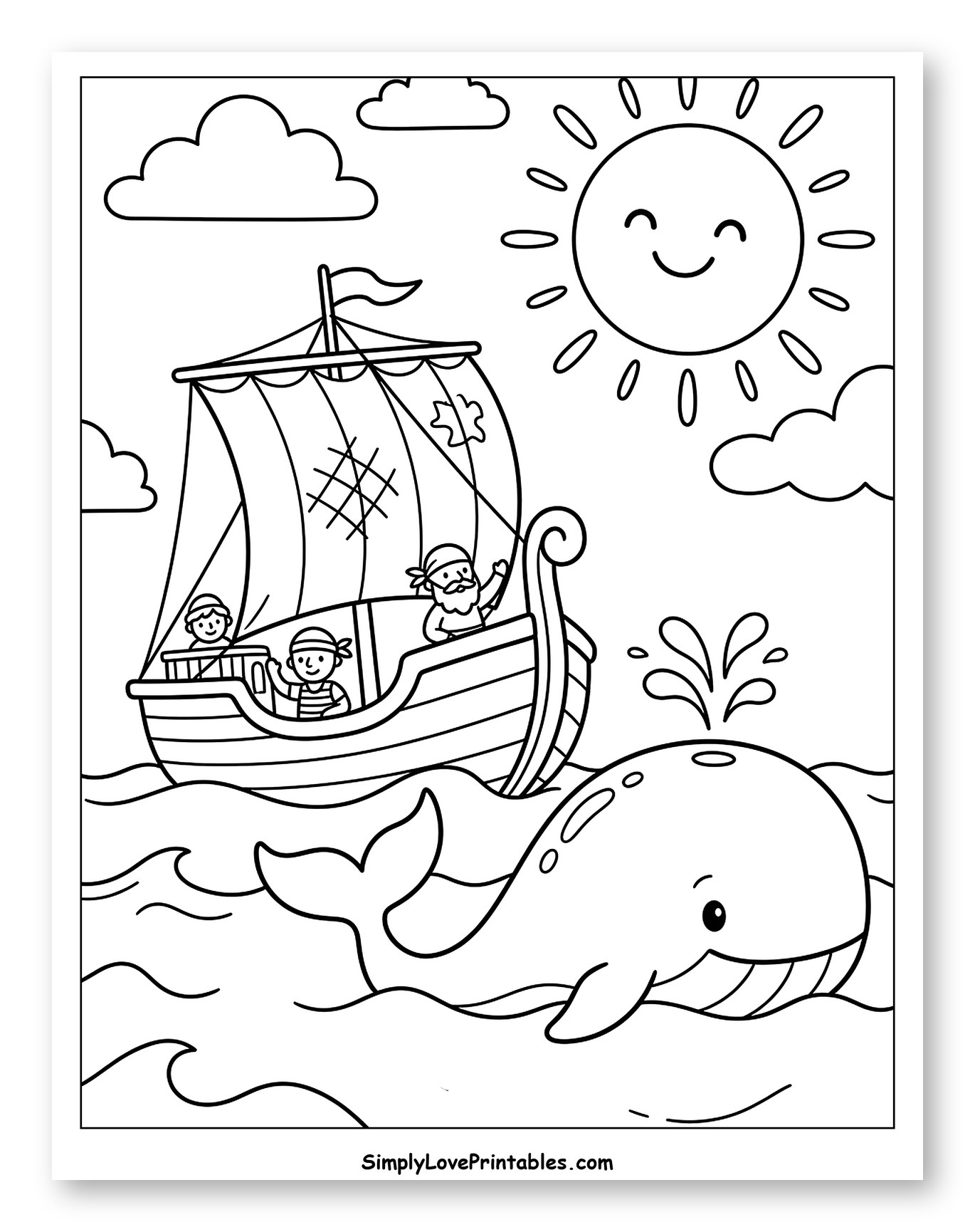 Jonah's Boat Encountering The Whale to Color for Kids
