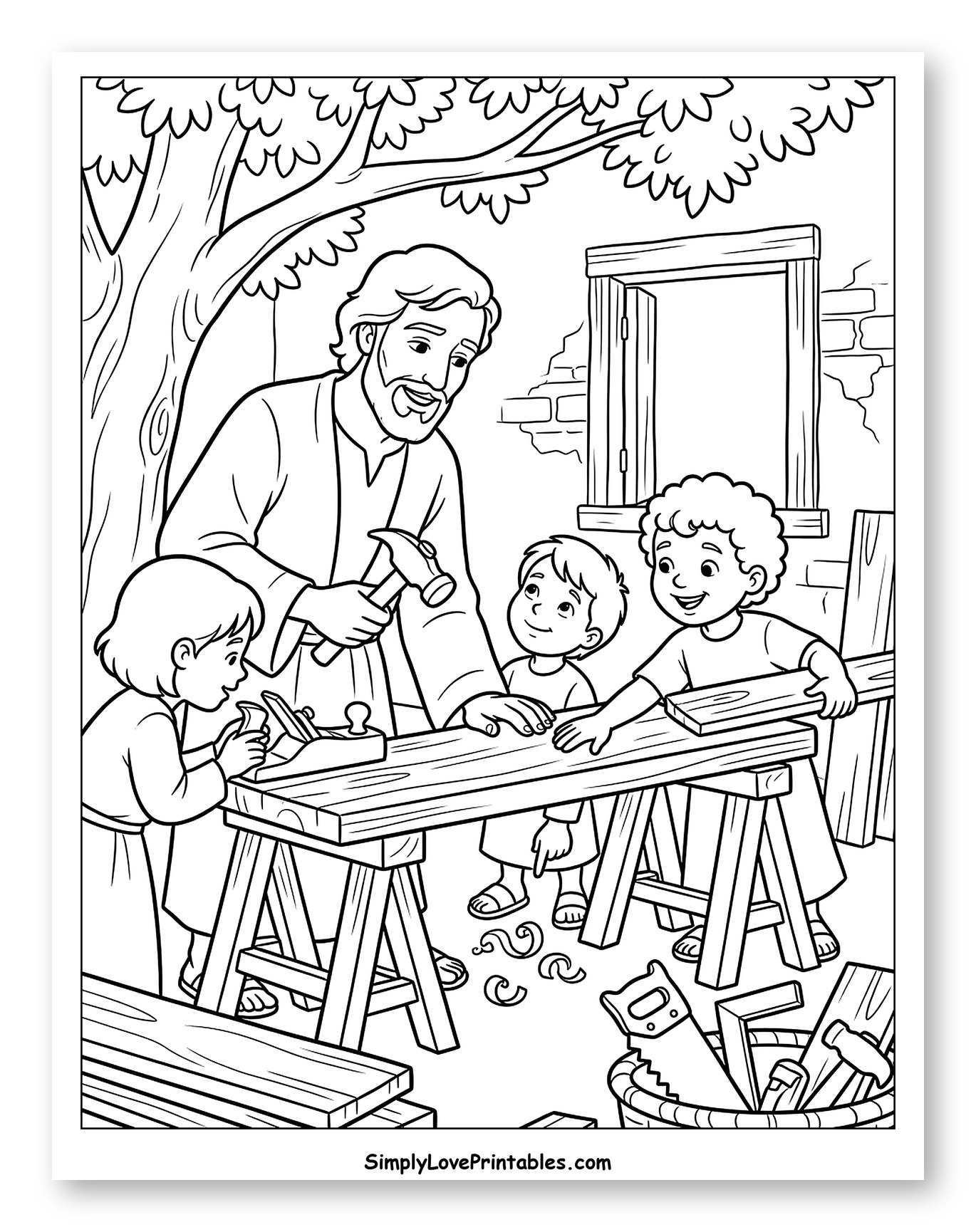 Joseph and Children Working with Wood