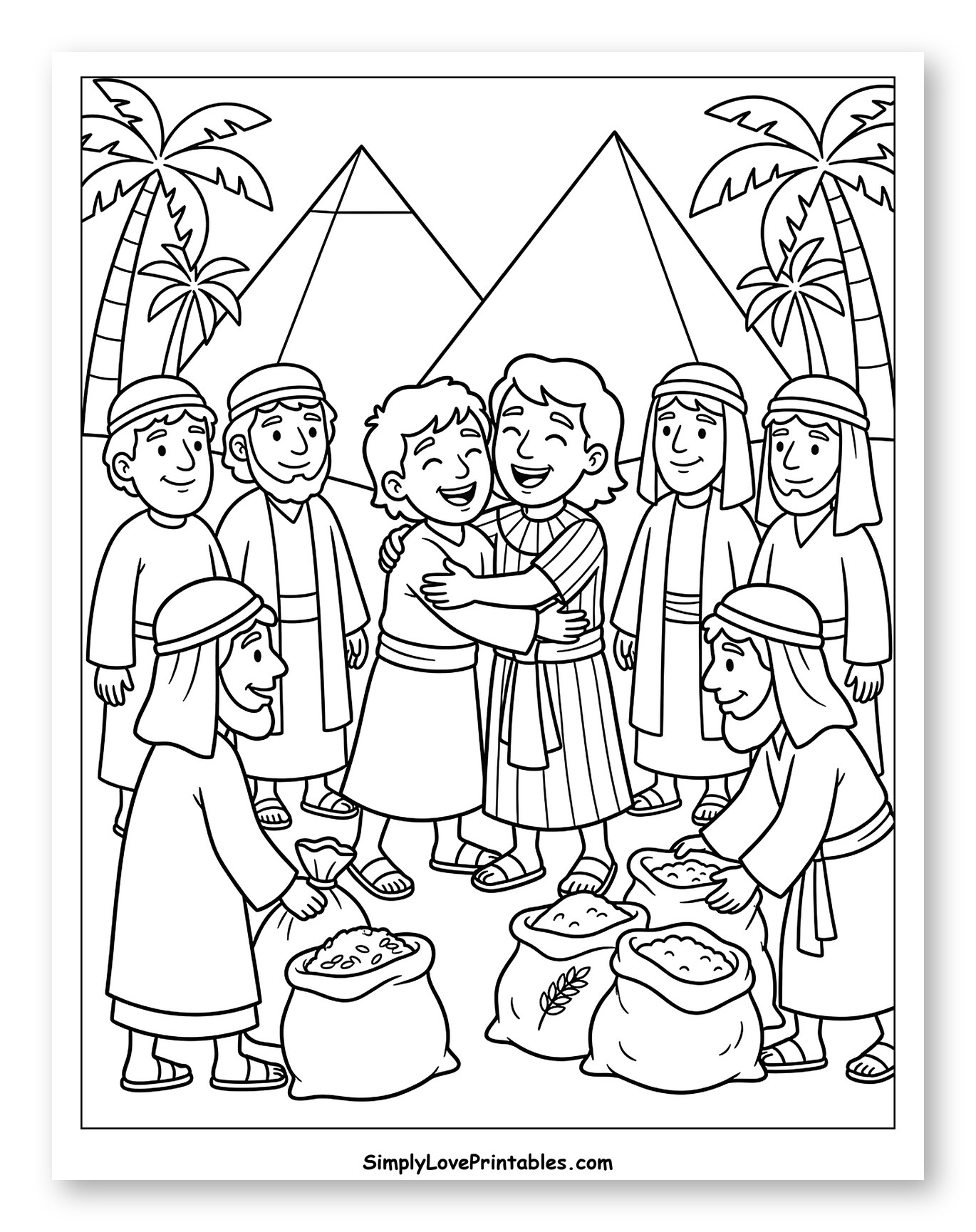 Joseph and His Brothers Reunite in Egypt Coloring Sheet for Kids