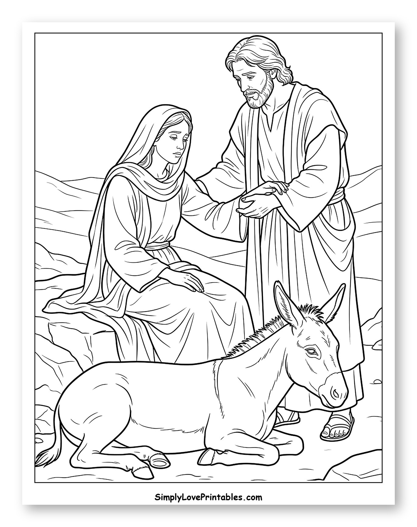 Joseph and Mary Rest with a Donkey