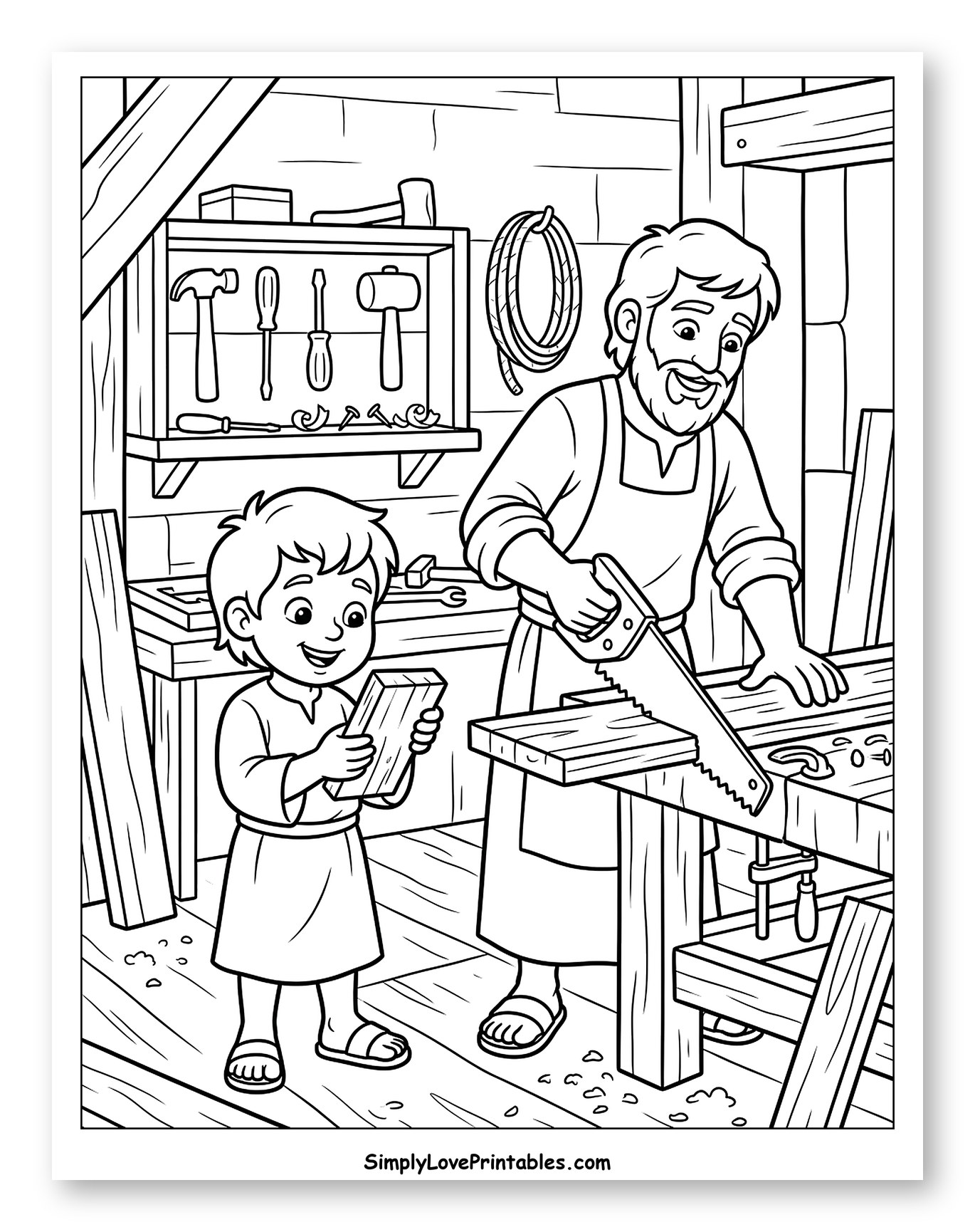 Joseph and Son in Woodworking Shop
