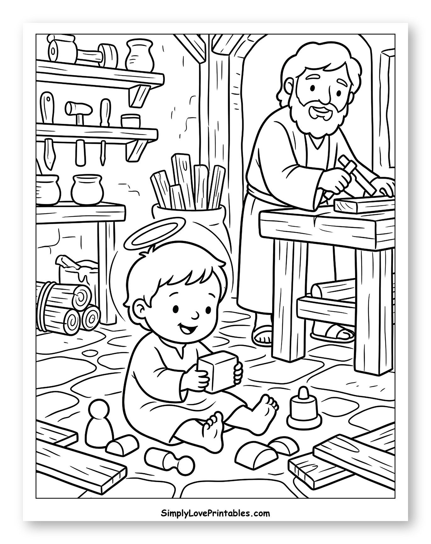 Joseph and Young Jesus in the Workshop