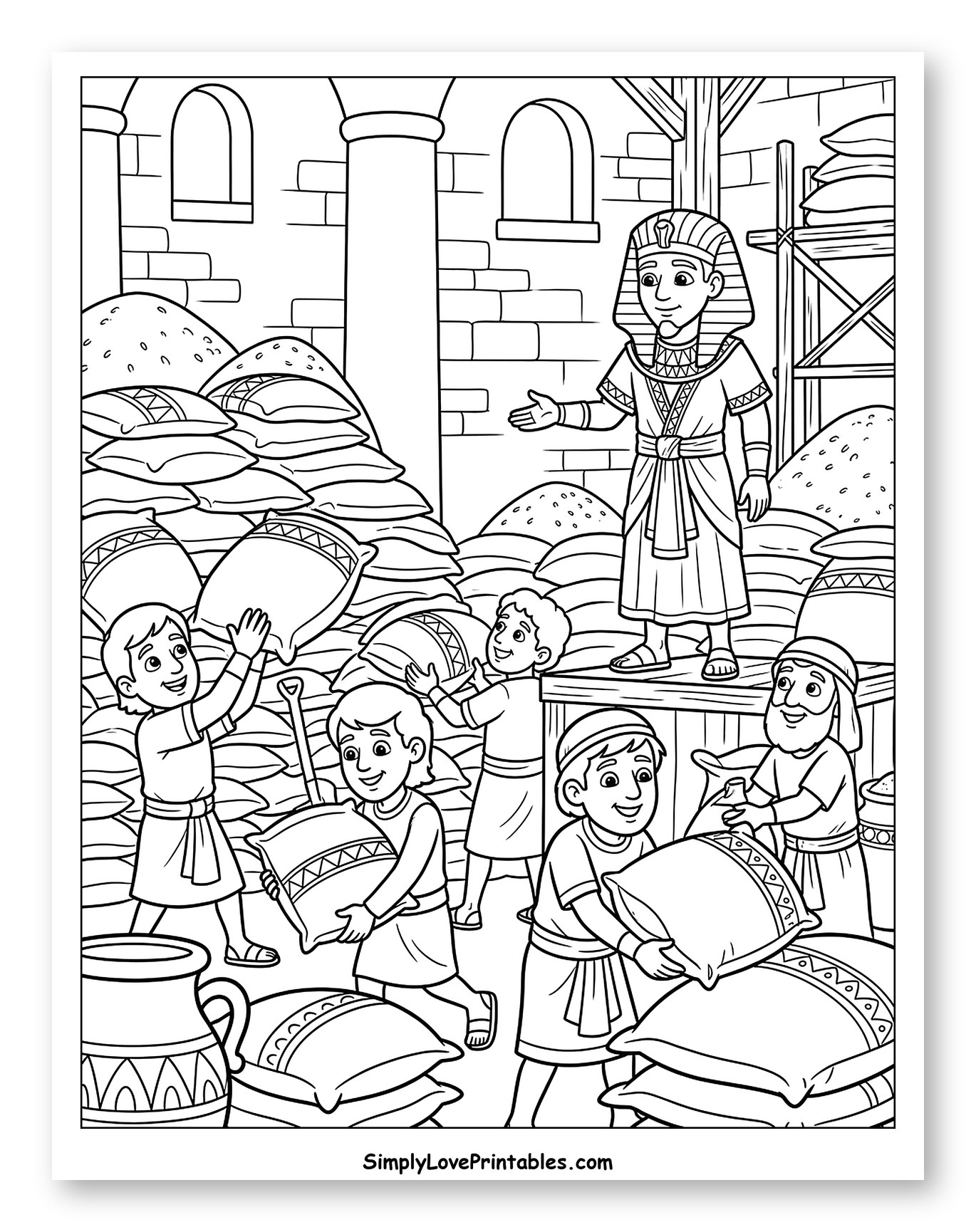 Joseph Directs Grain Storage in Egypt Coloring Page for Kids