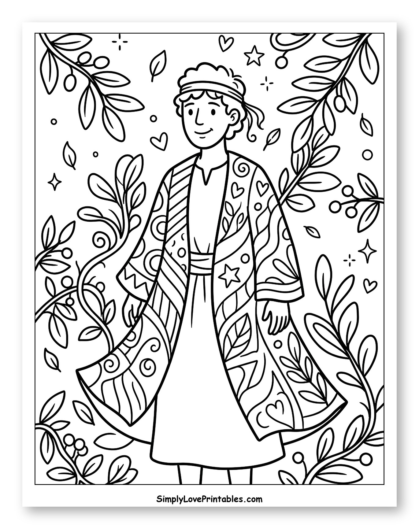 Joseph in His Coat of Many Colors Coloring Sheet for Adults