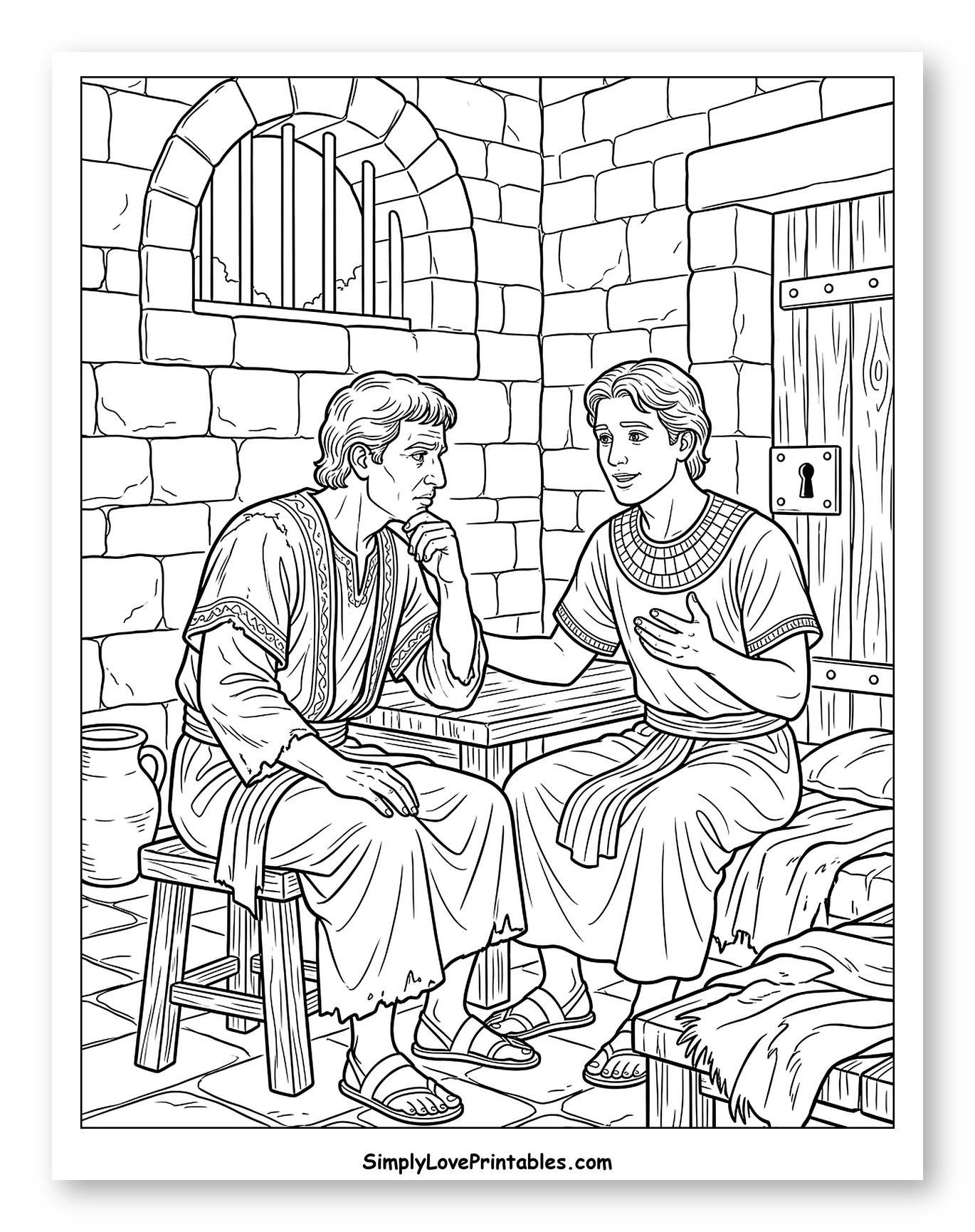 Joseph Interprets Dreams in Prison Coloring Sheet